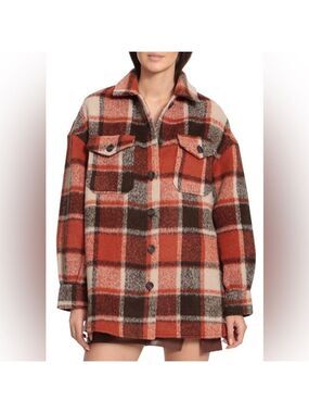 Avec Les Filles plaid jacket jacket Large Womens rust brown cream checked casual